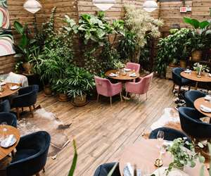 Tables with velvet chairs