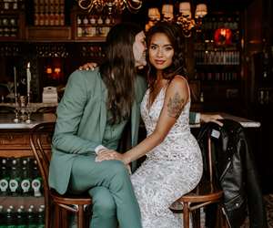 Groom with long hair and bride